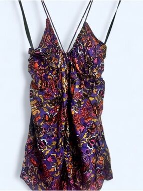 Free People Purple Floral Satin Cami with Multicolor Print